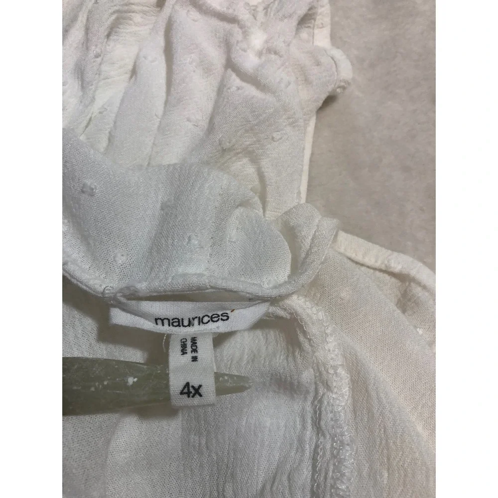 Maurices Kimono Wrap Top Women 4X White Clip Dot Crochet Lace Trim Boho Sheer